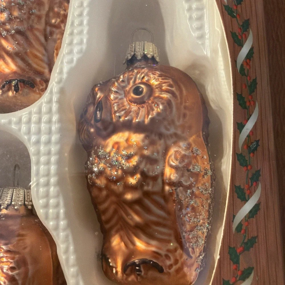 Vtg Christmas‎ By Krebs Glass Blown Owl Ornaments 3.5